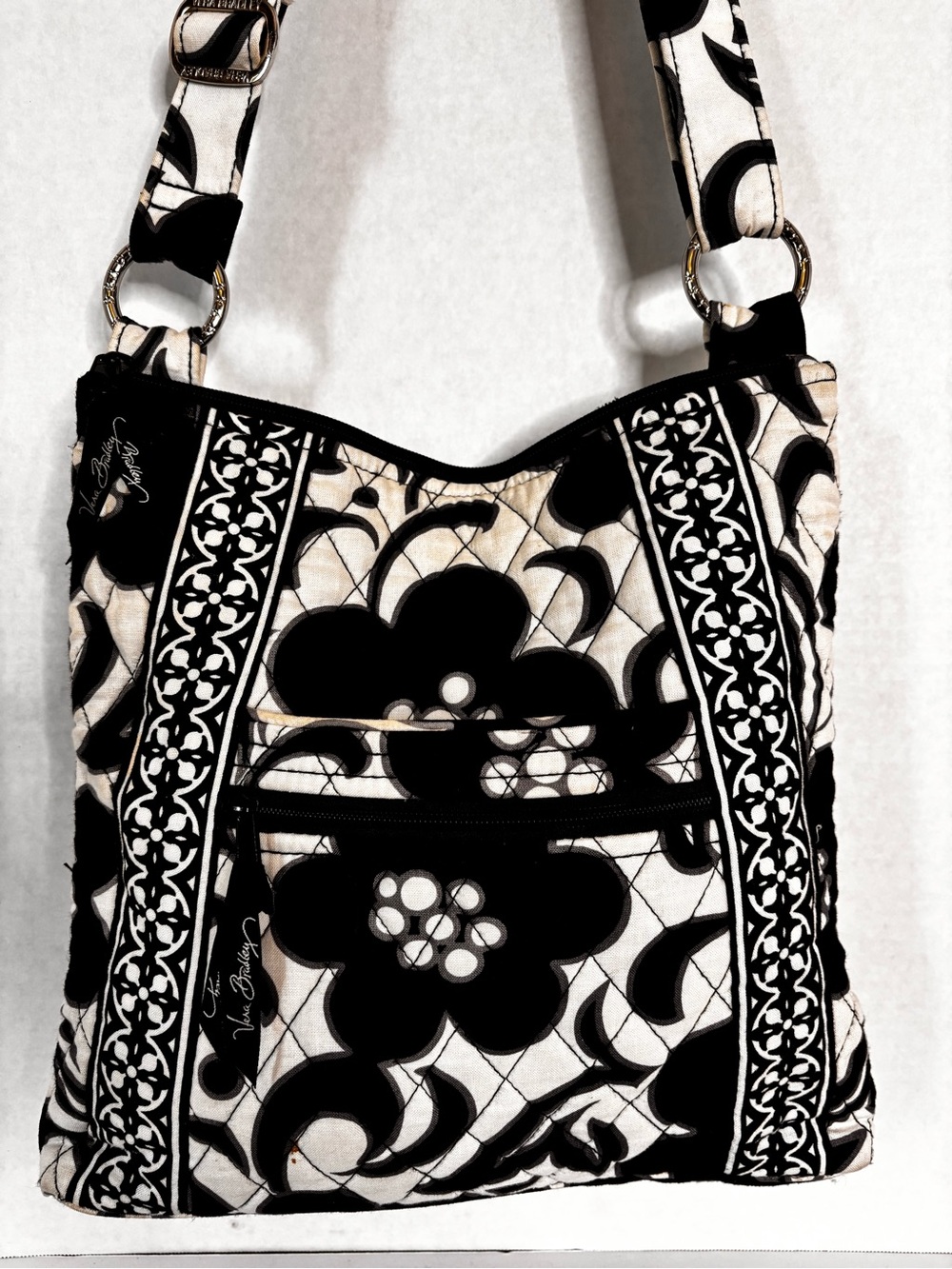 Vera Bradley Black and White Floral Quilted Shoulder Bag